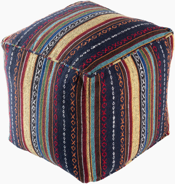 Surya Maya 18-inch Pouf - Global Inspired Design For Eclectic Charm And Durable, Stylish Home Decor Ink Blue Cotton,Polyester,Cotton,Polybeads Mypf004-181818