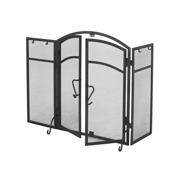 English Elm Christopher Knight Home® - FOLDING Iron Fireplace Screen with Doors & 4-Piece Tool Set, Matte Black Camelback Frame, 50.5" wide 67301.00