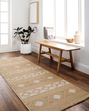 Livabliss Mystery Jute Cotton Flatweave Area Rug with Fringe Bohemian Farmhouse Entryway Accent Tan, Beige 27" x 45" MYS2302-2745
