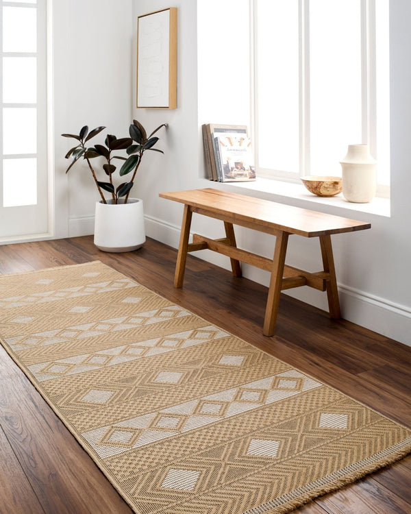 Livabliss Mystery Jute Cotton Flatweave Area Rug with Fringe Bohemian Farmhouse Entryway Accent Tan, Beige 27" x 45" MYS2302-2745