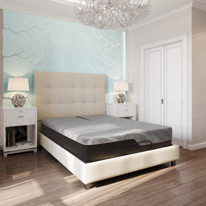 Legends Furniture Bridgevine Home 11 Inch Flex Head Adjustable Queen Size 3-layer Latex Foam Mattress And Bed Frame Bundle Grey, Grey  Zrem-adj-alrmnl-fq