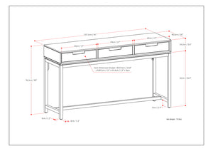 English Elm Banting Mid Century Wide Console Table Walnut Brown – Solid Rubberwood, 3 Drawers, Industrial Metal Base B136P158452