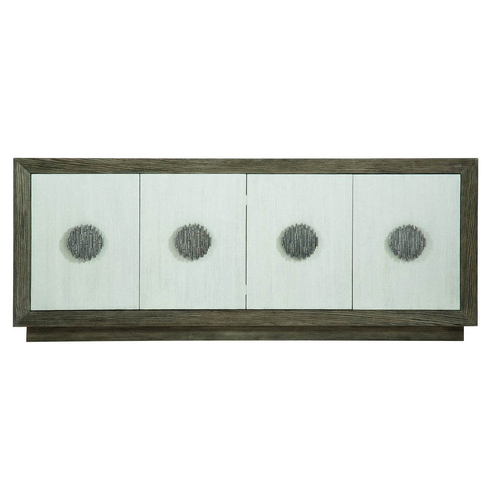 Bernhardt Bernhardt Luca Two-Tone Pine Entertainment Credenza With Art Deco Lines, Metal Accents & Cable Management 386870