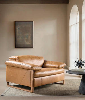 Hooker Furniture Jericho Oversized Power Recliner In Dallas Toffee Leather With Sleigh Wood Sides, Pillow Arms, Motorized Headrest And Hidden Controls 43.20 L x 53.50W x 32.20H SS461-PH1-087