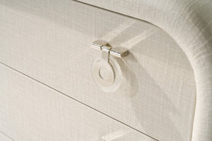 Hooker Furniture Melange Julip Accent Chest With Linen-Wrapped Finish, Acrylic Legs & Chrome Jewelry Pulls, 3 Self-Closing Drawers Whites/Creams/Beiges 628-50205-05