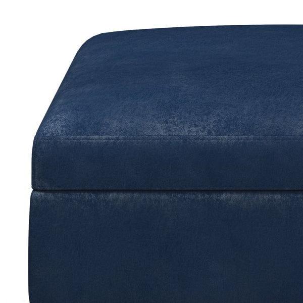 English Elm Owen - Versatile Square Storage Ottoman In Distressed Dark Blue Vegan Leather For Modern Living Spaces B136P159174-GIGA
