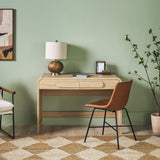 Chantelle Modern Curved Writing Desk with Statement Wood Drawer Pulls Coastal Oak WECHA42OS2CO0 Walker Edison