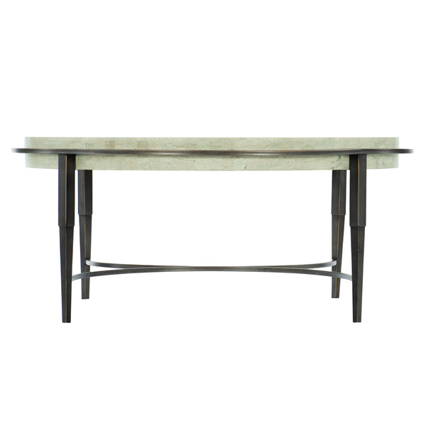 Bernhardt Bernhardt Travertine Barclay Cocktail Table — 42" Round Honed Stone Top With Antique Pewter Steel Base 512015
