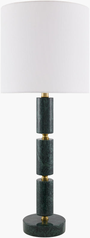 Surya Marzia Marble Base Table Lamp with Linen Shade Warm Ambient Glow for Bedroom or Desk MZI-004