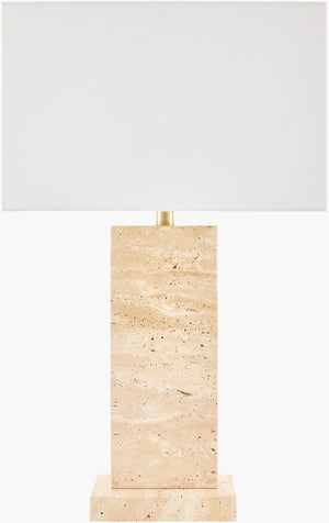 Surya Marzia Genuine Marble Base Table Lamp with Linen Shade for Bedside or Side Tables MZI-011