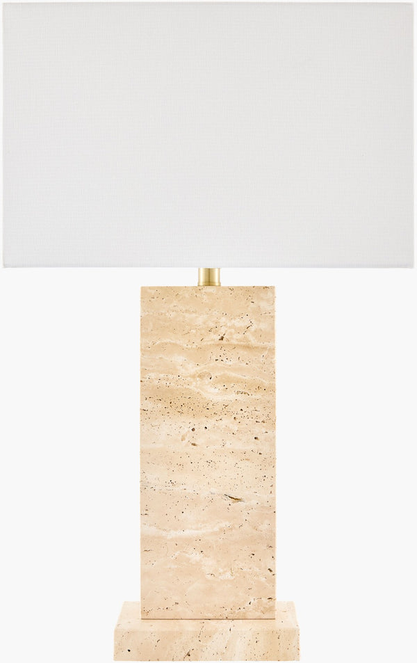 Surya Marzia Genuine Marble Base Table Lamp with Linen Shade for Bedside or Side Tables MZI-011