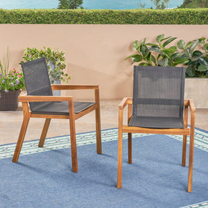 English Elm Christopher Knight Home® - BELFAST Outdoor Dining Chair Set of 2 with Acacia Wood Frame, Black Mesh Seats, Durable Weather-Resistant Design Teak 63256.00