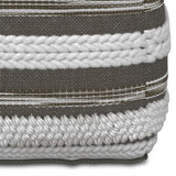 Hearth and Haven Zenarique Handcrafted Cotton Woven Pinstripe Pouf B136P159328 Taupe Grey