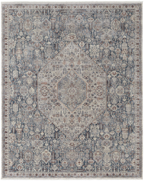Feizy Rugs Marquette Medallion Rug – Elegant Power-loomed Design, Stain-resistant, Easy Care For High Traffic Areas Blue,Ivory Polyester,Acrylic Mrq39gufblugryf71