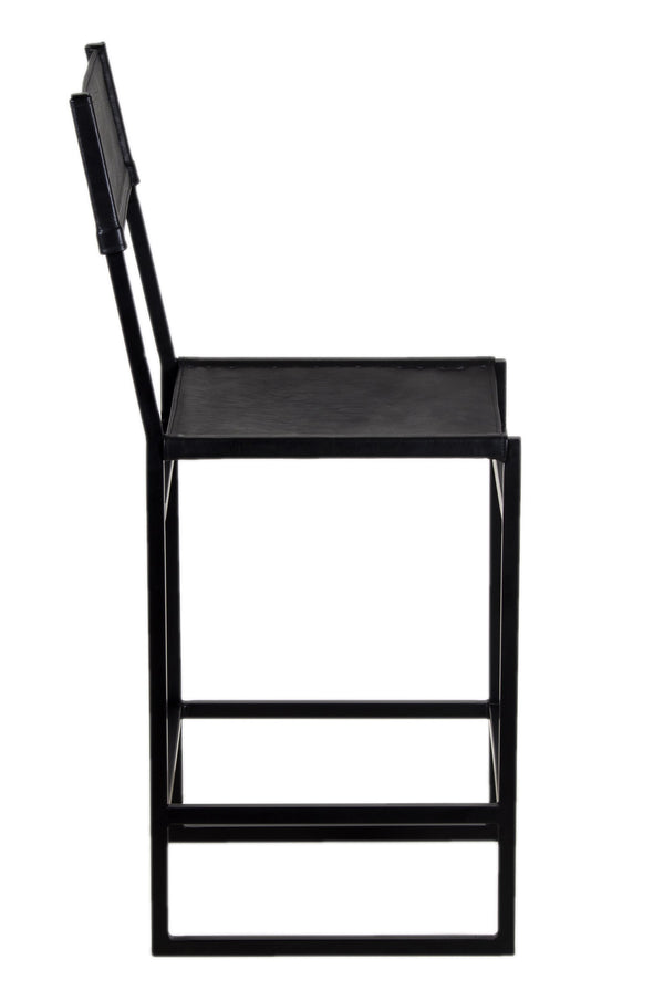 Porter Designs Porter Remy Full-grain Leather Bar Stool In Black - Stylish Comfort With Modern Metal Design Black Metal 07-108-09-8756