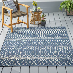 Christopher Knight Home® - Noble House - Currie 5'3" X 7' Indoor/Outdoor Area Rug, Blue and Ivory