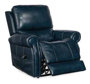 Hooker Furniture Eisley Power Recliner In Sorrento Night Seas Leather With Motorized Headrest, Lumbar & Lift Support Dark Blue RC602-PHLL4-049