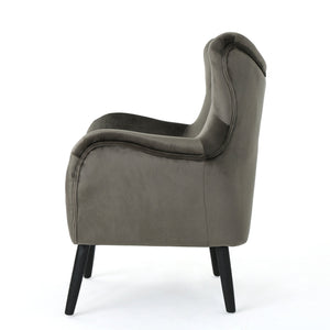 English Elm Arm Chair Tufted Velvet Wingback with Oak Frame and Tapered Legs for Living Room 56589.00NVLTGRY