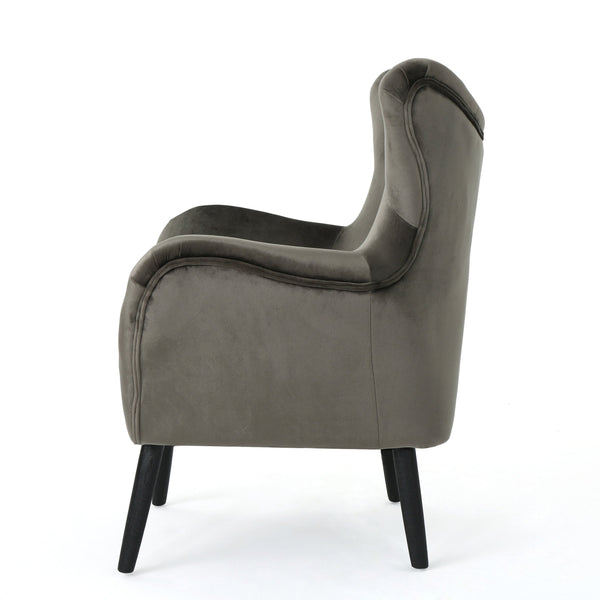English Elm Arm Chair Tufted Velvet Wingback with Oak Frame and Tapered Legs for Living Room 56589.00NVLTGRY