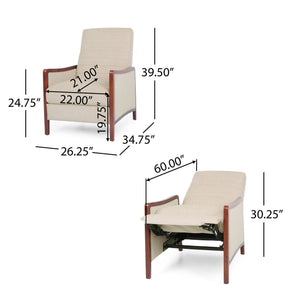 English Elm Christopher Knight Home® - Mid Century Modern Sand Fabric Recliner with Channel Stitch & Birch Wood Frame, Pushback Comfort 70451.00FSND