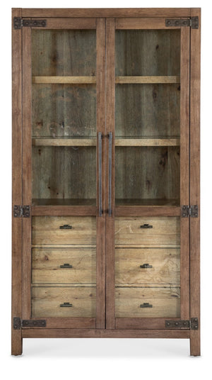Hooker Furniture Vineyard Pecky Hickory Display Cabinet With Seeded Glass, Two-Tone Finish, Soft-Close Drawers & Lighting 6952-75906-85