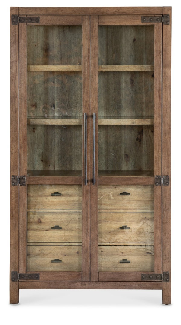 Hooker Furniture Vineyard Pecky Hickory Display Cabinet With Seeded Glass, Two-Tone Finish, Soft-Close Drawers & Lighting 6952-75906-85