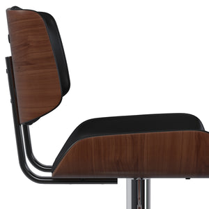 English Elm Holland Mid-Century Adjustable Swivel Bar Stool in Black Vegan Leather with Walnut Veneer & Chrome Base B136P158706