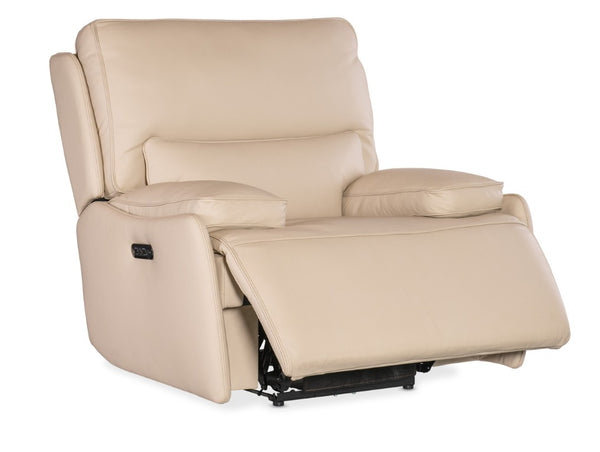 Hooker Furniture Kramer Zero Gravity Power Recliner In Oslo Ivory Leather With Usb Port, Bustle Back, Metal Base Beige SS719-PHZ1-012