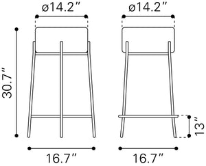 Blanche Barstool - Set of 2 Ivory 109742 Zuo Modern