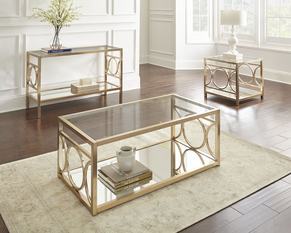 English Elm Steve Silver - Olympia Coffee Table - Striking Gold Chrome Centerpiece With Glass Top For Modern Living Spaces B081P157733-GIGA