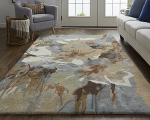 Feizy Rugs Dafney Hand-tufted Floral & Botanical Rug - Whimsical Watercolor Design In Vivid Colors For Elegance Tan,Gray,Green Viscose,Wool Dfy8868fbgemltc50