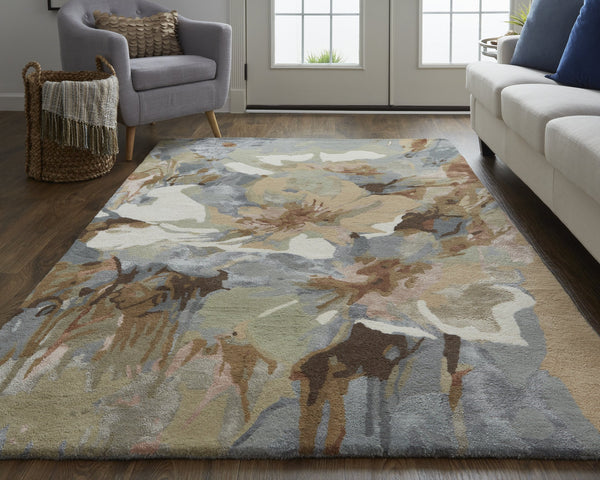 Feizy Rugs Dafney Hand-tufted Floral & Botanical Rug - Whimsical Watercolor Design In Vivid Colors For Elegance Tan,Gray,Green Viscose,Wool Dfy8868fbgemltc50