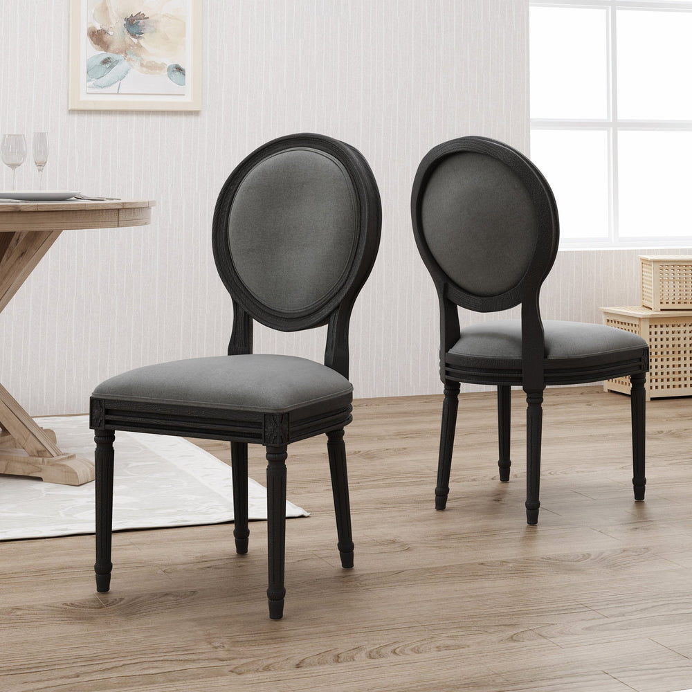 English Elm Christopher Knight Home® - ROUND Round Back Chair Set with French Country Fabric, Floral & Chevron Accents, Rubberwood Legs Dark Gray 62529.00DGRY