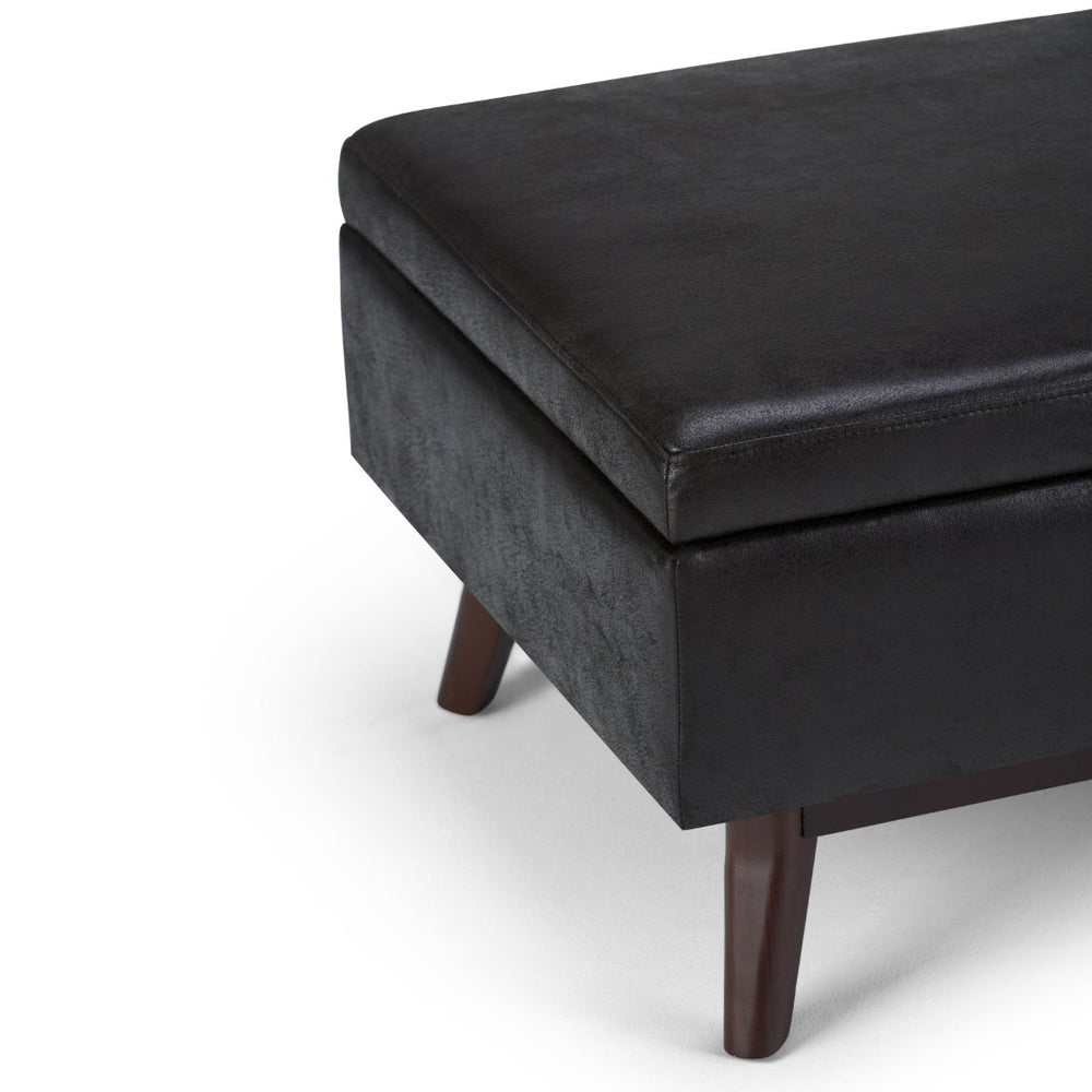 English Elm Owen - Stylish Mid-Century Storage Ottoman In Distressed Black Faux Leather - Versatile & Durable B136P159187-GIGA