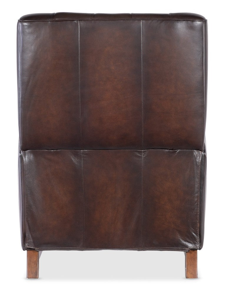 Hooker Furniture Henderson Semi-Aniline Leather Push-Back Recliner With Wing Back, Button Tufting And Wood Base Brown RC806-PB-088