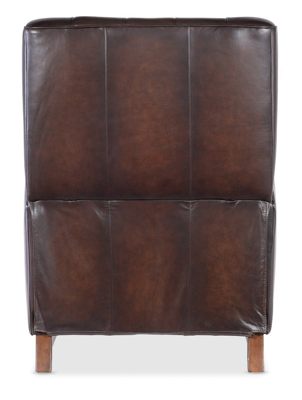 Hooker Furniture Henderson Semi-Aniline Leather Push-Back Recliner With Wing Back, Button Tufting And Wood Base Brown RC806-PB-088