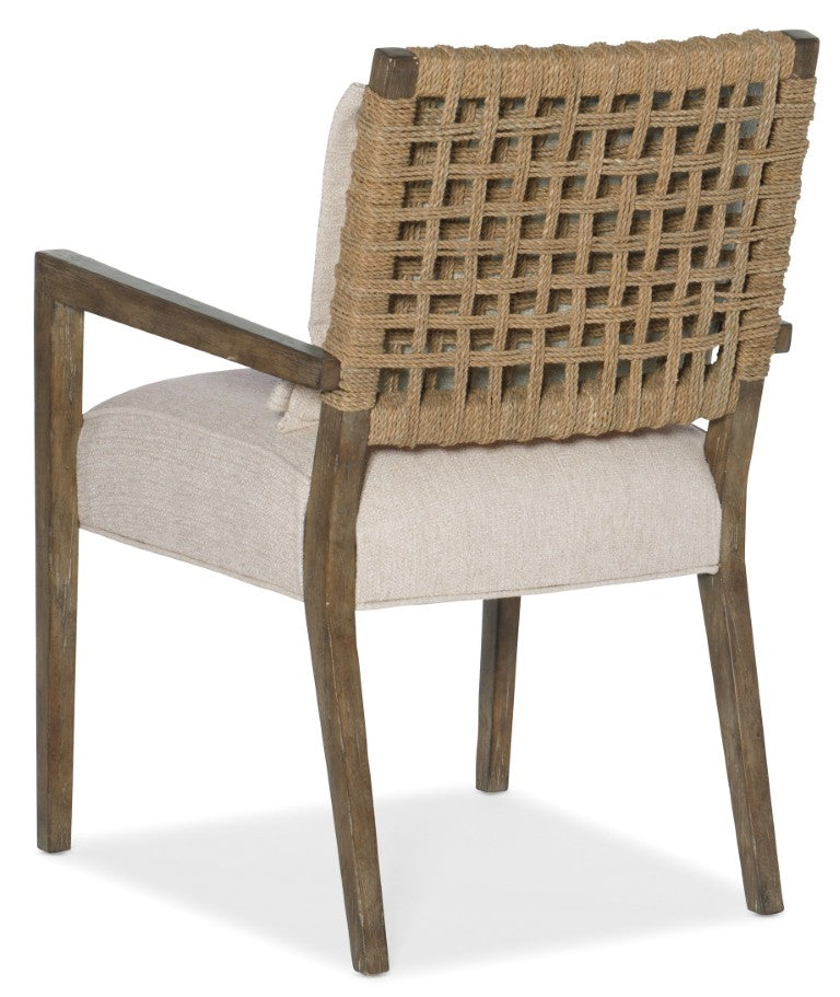 Hooker Furniture Sundance Woven Back Arm Chair With Zuri Cream Performance Cushion, Cliffside Wood Frame, Hand-Distressed Finish 6015-75301-89