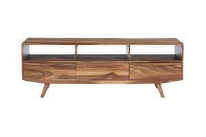 Porter Designs Porter Fusion Solid Sheesham Wood Tv Stand With 3 Drawers & Open Storage, Mid-century Modern Design Light Brown Wood 06-117-03-6733n