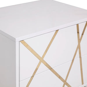 VIG Furniture Nixa Modern White And Gold Nightstand With High-Gloss Finish, Soft-Closing Drawers, Compact Glam (98) VGVCN1909-WHT-1-W