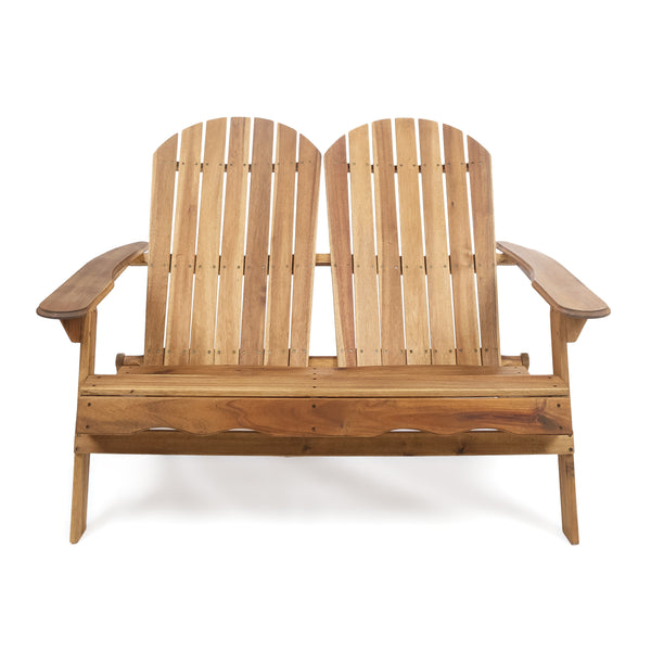 English Elm Christopher Knight Home® - MALIBU Acacia Wood Adirondack Loveseat with Slatted Back for Patio, Durable Weather-Resistant Comfort and Style Natural 46 L x 24 W x 11.75 H 61679.00