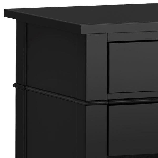 English Elm Carlton Bedside Table - Solid Wood In Black Finish With Spacious Drawers & Open Shelf For Storage B136P158573