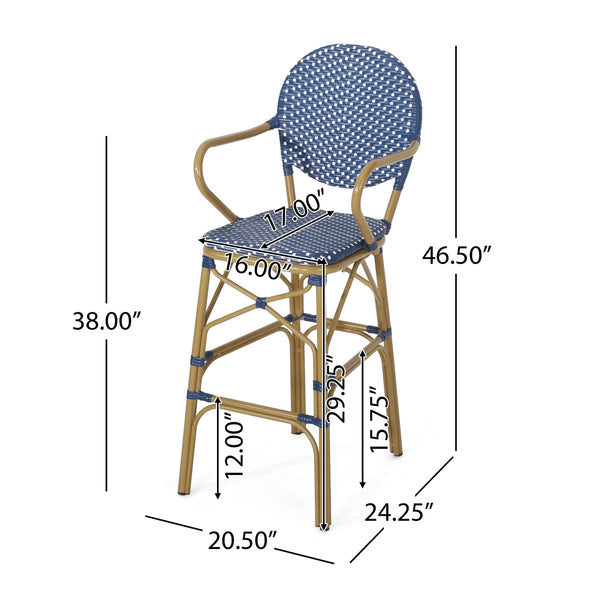 English Elm Outdoor Bistro Wicker Barstools Set of 2 Rust Resistant Aluminum Patio Bar Seating 72605.00