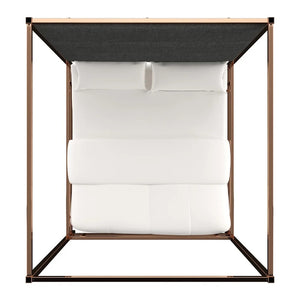 Homelegance By Top-Line Marcel Champagne Gold Canopy Bed with Linen Panel Headboard Champage Gold Metal