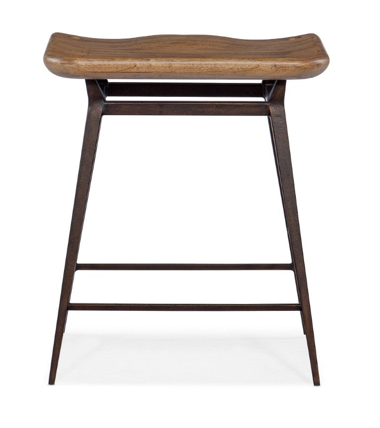 Hooker Furniture Big Sky Stool Vintage Natural Shaped Wood Seat With Industrial Metal Base - Rustic Comfort Design 6700-50008-80