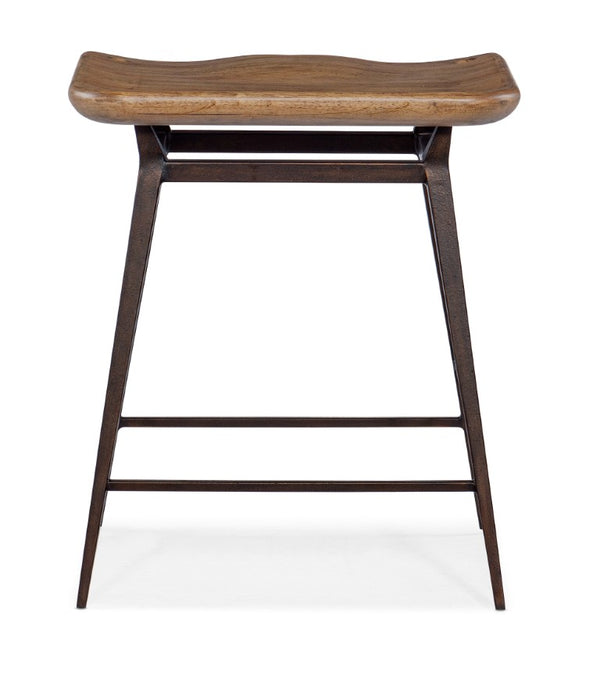 Hooker Furniture Big Sky Stool Vintage Natural Shaped Wood Seat With Industrial Metal Base - Rustic Comfort Design 6700-50008-80