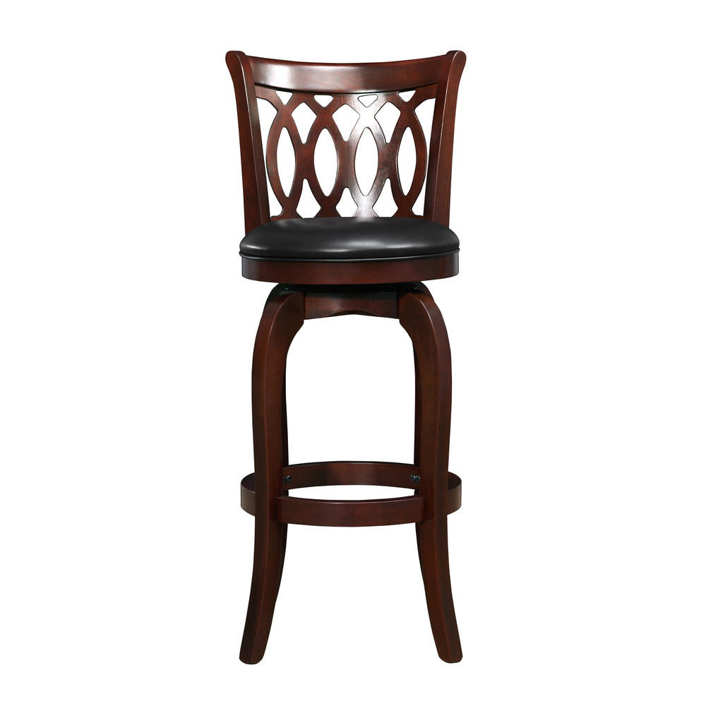 Homelegance By Top-Line Harvey Cherry Finish Scroll Back Swivel 29" Bar Height Stool Black Rubberwood