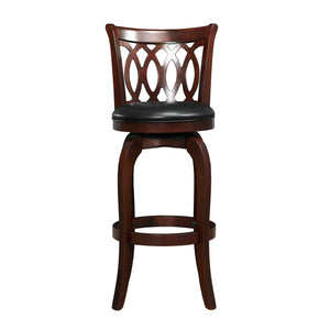 Homelegance By Top-Line Harvey Cherry Finish Scroll Back Swivel 29" Bar Height Stool Black Rubberwood