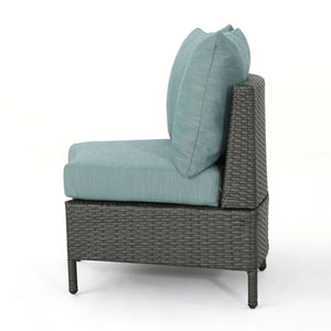 English Elm Christopher Knight Home® - PT LIMON SINGLE SOFA Curved Armless Outdoor/Indoor Faux Rattan Chairs with Water-Resistant Cushions and Heavy-Duty Iron Frame Grey 54786.00GT