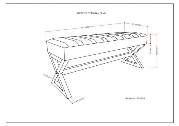 English Elm Salinger Large Ottoman Bench - Versatile Distressed Chestnut Brown Seating For Any Space B136P159215-GIGA