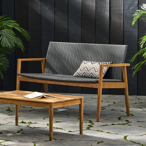 English Elm Christopher Knight Home® - BRYAN Teak Loveseat with Acacia Wood Frame and Wicker Seating, Transitional Outdoor Comfort 51" 73994.00GRY